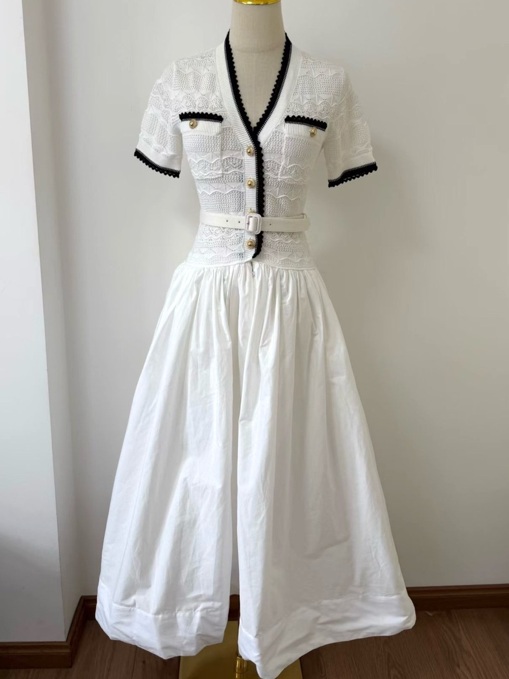 NWOT Self-Portrait WHITE KNIT LINEN MIDI DRESS - Picture 7 of 12